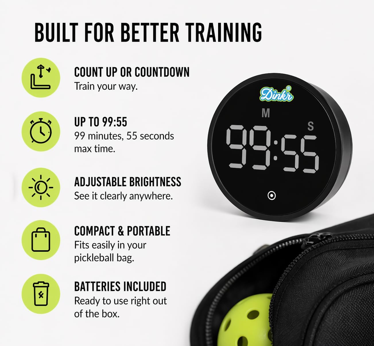 Strong magnets holding the pickleball timer to a court fence