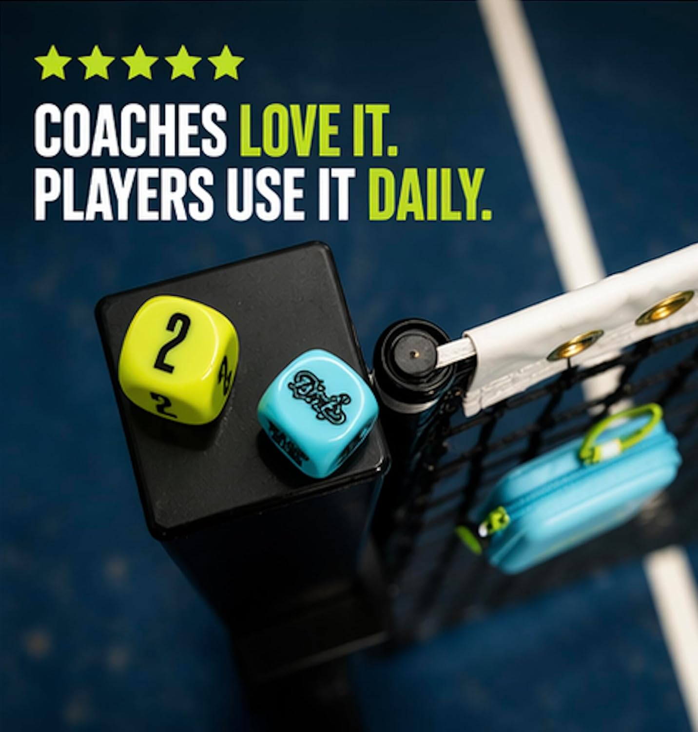 Dink'r drill dice used for solo pickleball practice