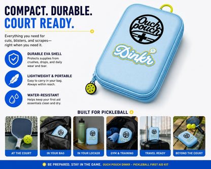 Squeeze-to-activate cold pack and electrolyte mix included in the Ouch Pouch
