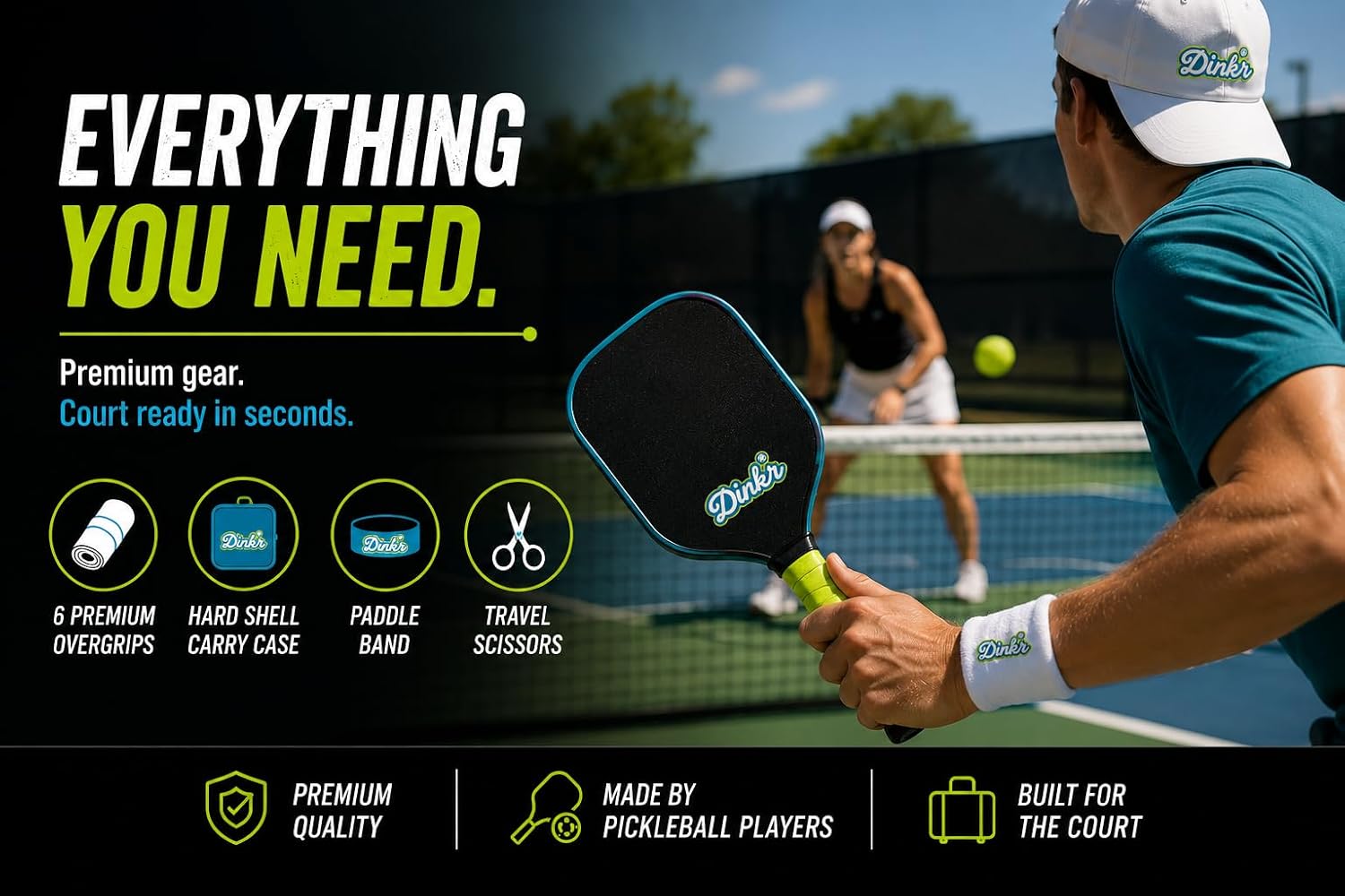 Green and blue pickleball overgrips from the Dink'r grip kit