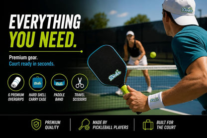 Green and blue pickleball overgrips from the Dink'r grip kit