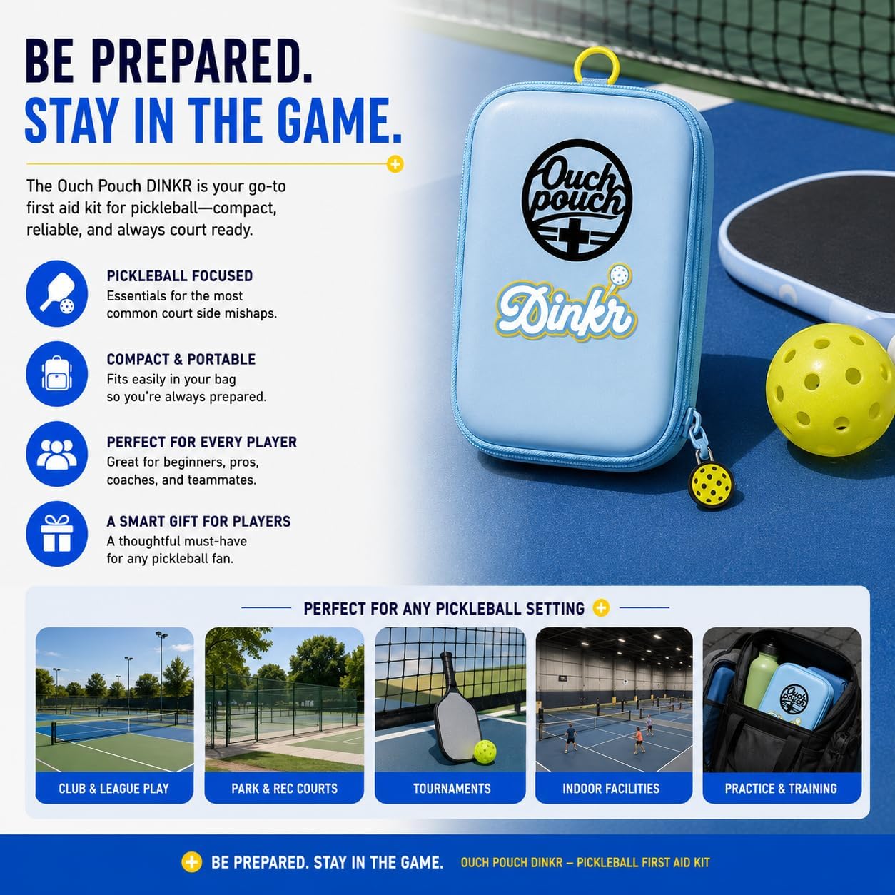 Blister pads, kinesiology tape, and bandages for common pickleball injuries