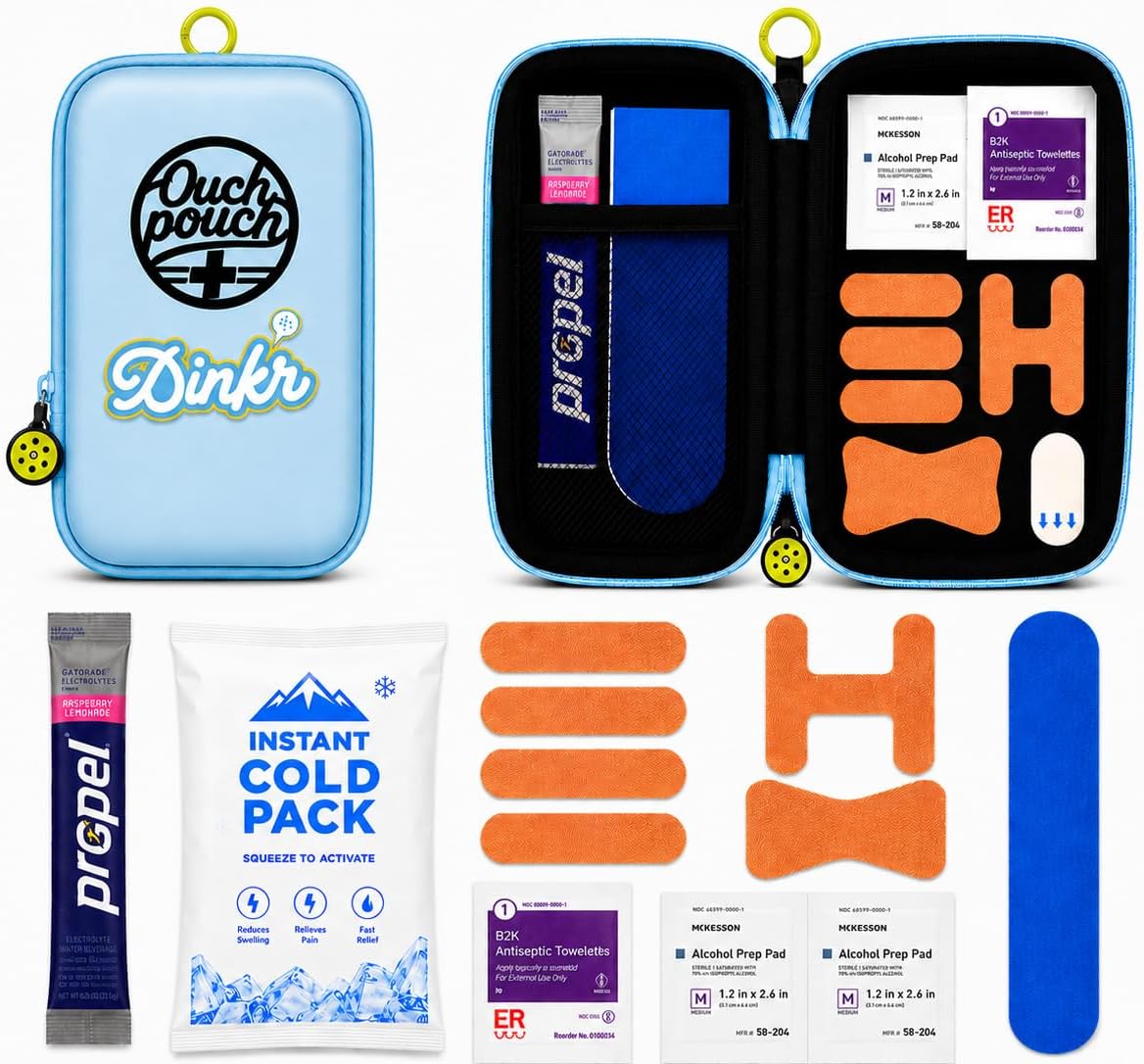 Ouch Pouch pickleball first aid kit by Dink'r in EVA hard case with carabiner