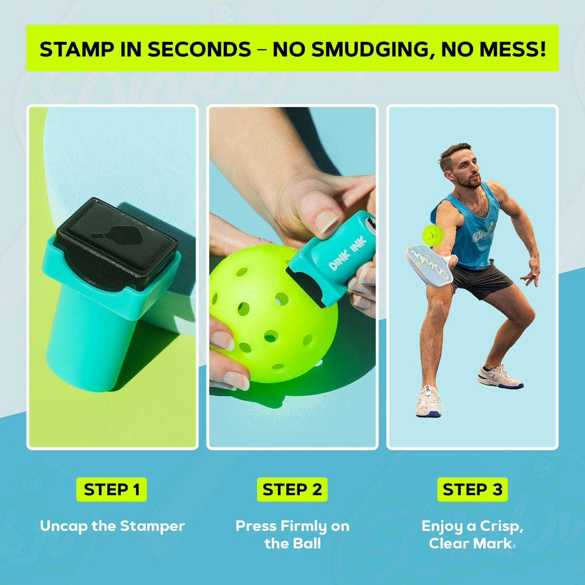 Stamp in seconds: uncap, press on the ball, play