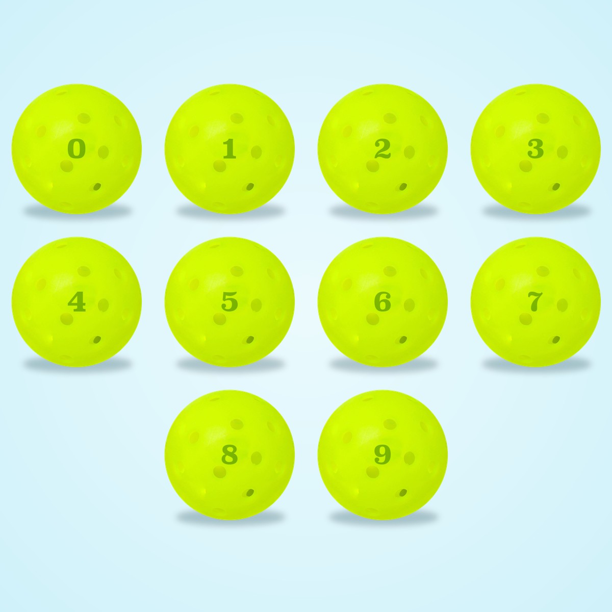 Dink Ink Number Stamper: 0, 1, 2, 3, 4, 5, 6, 7, 8, 9 stamped on pickleballs