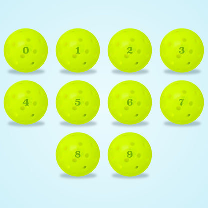 Dink Ink Number Stamper: 0, 1, 2, 3, 4, 5, 6, 7, 8, 9 stamped on pickleballs